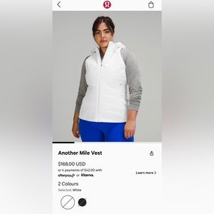 Lululemon another mile vest, white, size 12